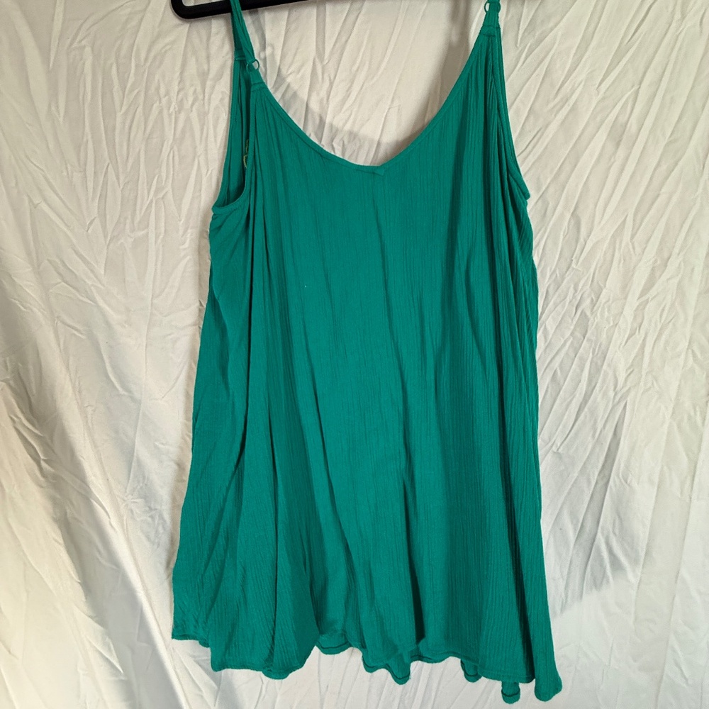Green Torrid Flowy Tank w/ Lime Green Embroidered Floral Detail - Picture 2 of 4
